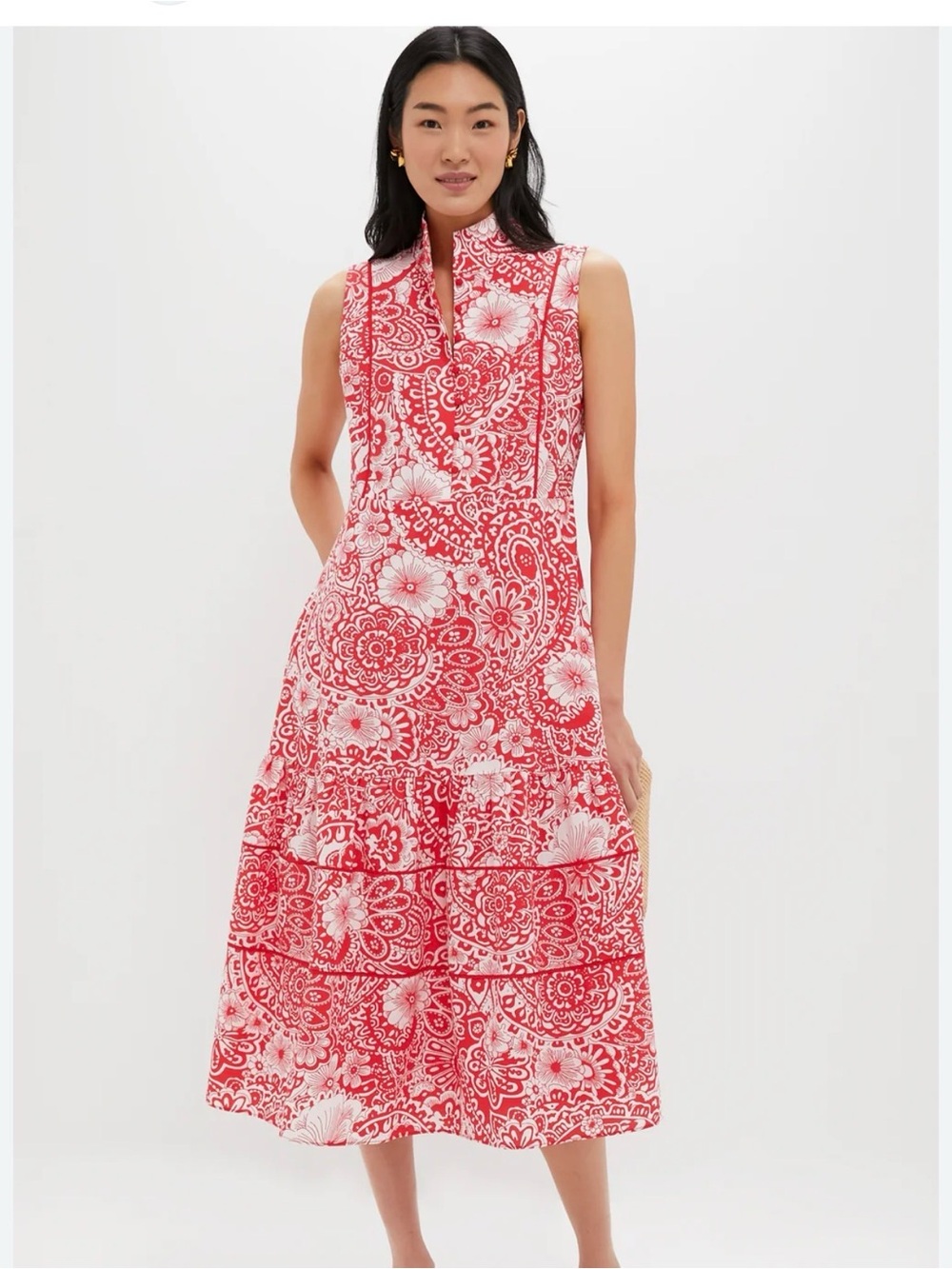 Hyacinth House Sleeveless Red & White Floral Hillsborough Midi